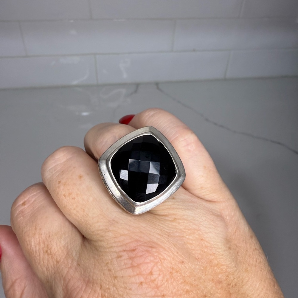 David Yurman Sterling Silver 20MM Black Onyx Albion Ring Size 6